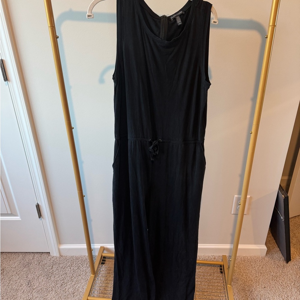 Eileen Fisher Black Sleeveless Drawstring Jumpsuit